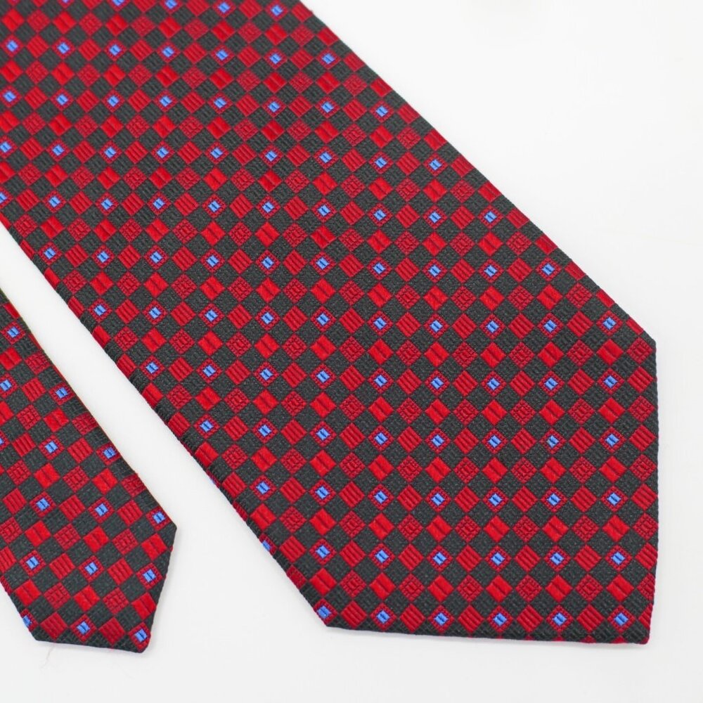 Robert Villini Collezione Red Black Blue Geometric Woven Wide‎ Silk Tie